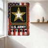Vintage U.S. Army Veteran Metal Tin Sign Distressed Rustic Wall Decor with US Flag & Star Design, Military Memorabilia for Man C