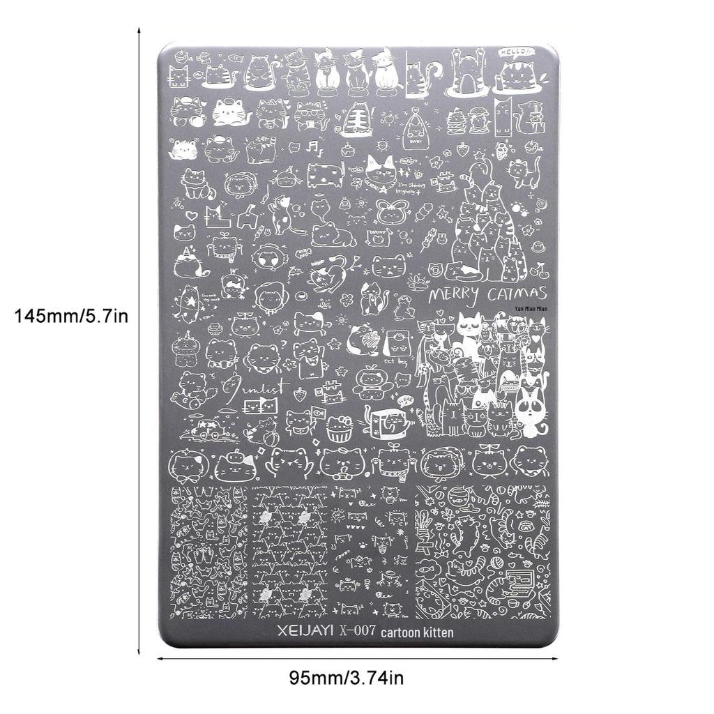 X-007 Cartoon Kitten Nail Art Stamping Plate with Scraper - Multiple Patterns, High-Quality Design