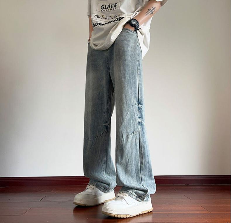 Autumn and winter new lightning pattern washed straight jeans men's American retro cleanfit trendy loose casual pants
