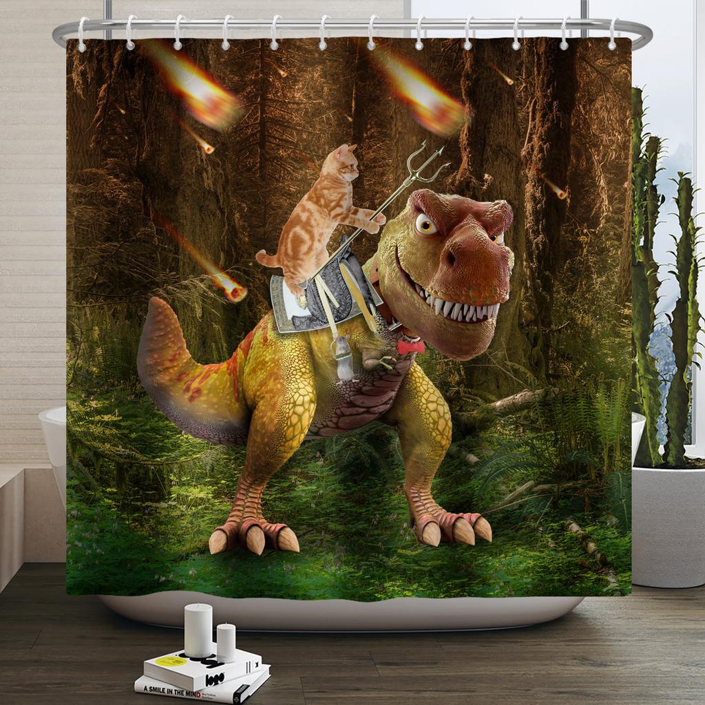 Funny Dinosaur Shower Curtain for Bathroom Cute Animal Cool Dinosaur Children Bathroom Curtain Waterproof Bath Curtain Decor
