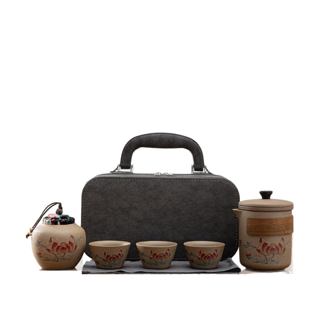 Coarse pottery Kuaike travel tea set, household kung fu tea set, outdoor business trip tea gift, a complete set of souvenirs