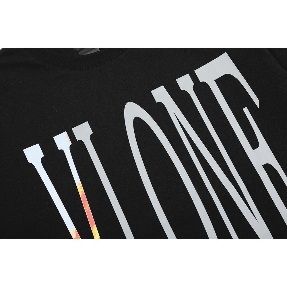 Vlone City Fire V Print Oversized T-shirt, Men's and Women's Casual Hip Hop Streetwear Short Sleeve Tee