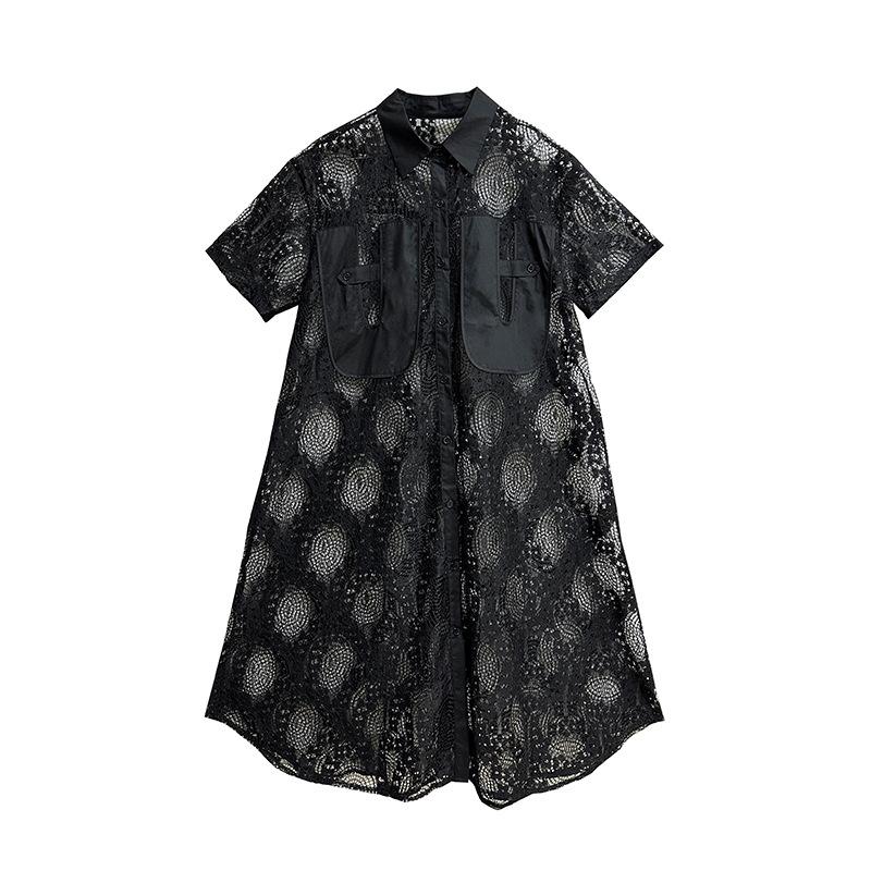 

XITAO Платье женское кружевное с перфорацией, однотонное, DMJ4131 One Size чёрный