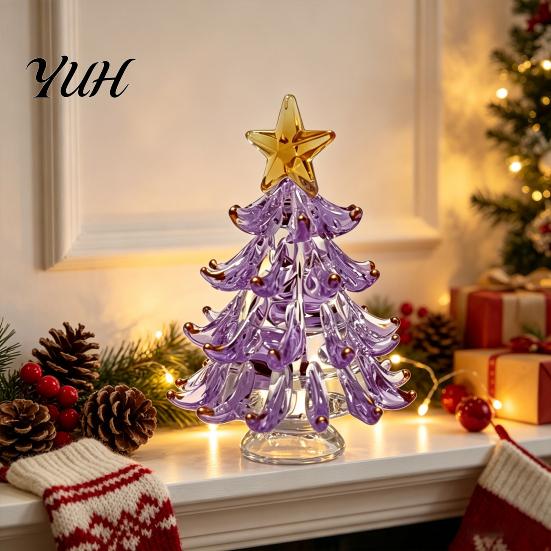Elegant Holiday Home Decor Decorative Glass Christmas Tree with Star Topper, Mini Shiny Ornaments for Office Figurine, Creative Tabletop Ornament,