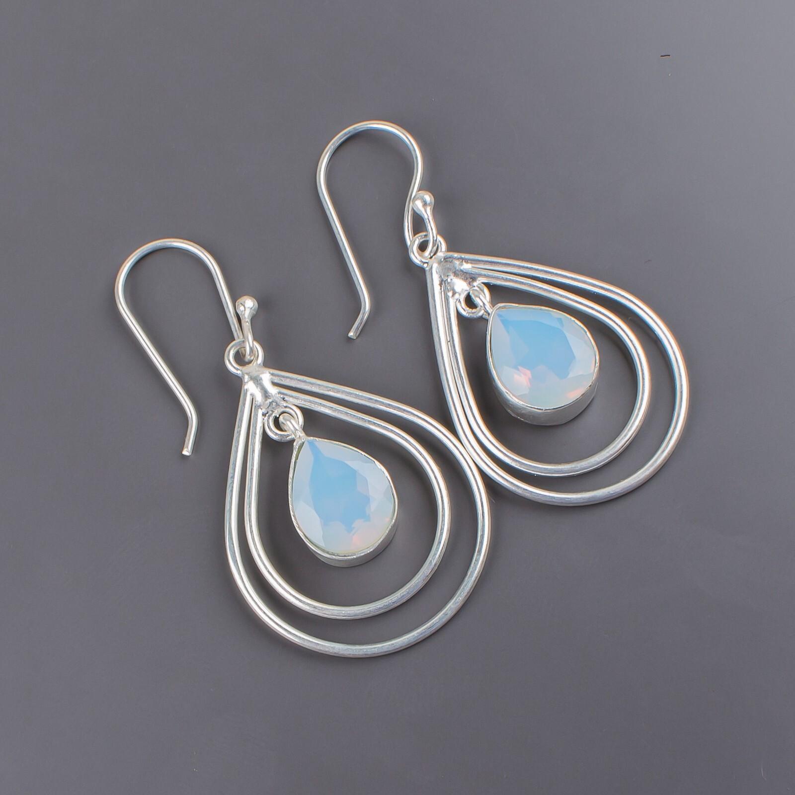 

Natural Milky Opal Gemstone 925 Sterling Silver Handmade Jewelry Earrings 2.00 EE-34-14