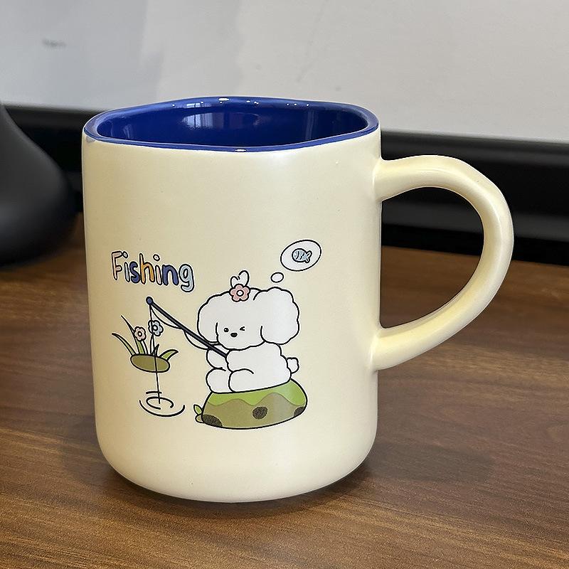 Cartoon Mug Puppy Ceramic Cup Cream Style with Spoon Household Couple Breakfast Cup Coffee Cup Birthday Gift
