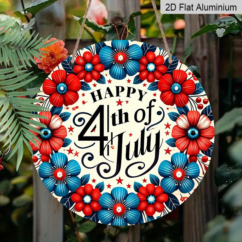 

2D Flat Aluminum Wall Hanging with A US 250th Anniversary Theme, Available in Various Sizes. Red and Blue Floral Pattern. Suitable for Living Rooms 20*20cm