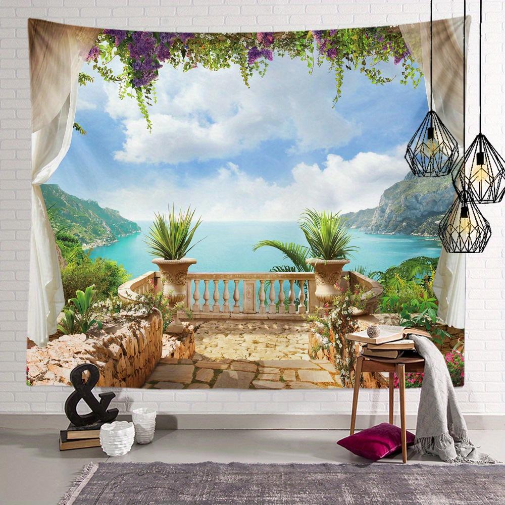 Seaside Balcony Tapestry Background Cloth Hanging Cloth Bedroom Bedside Decorative Wall Cloth Rental Dormitory Tapestry