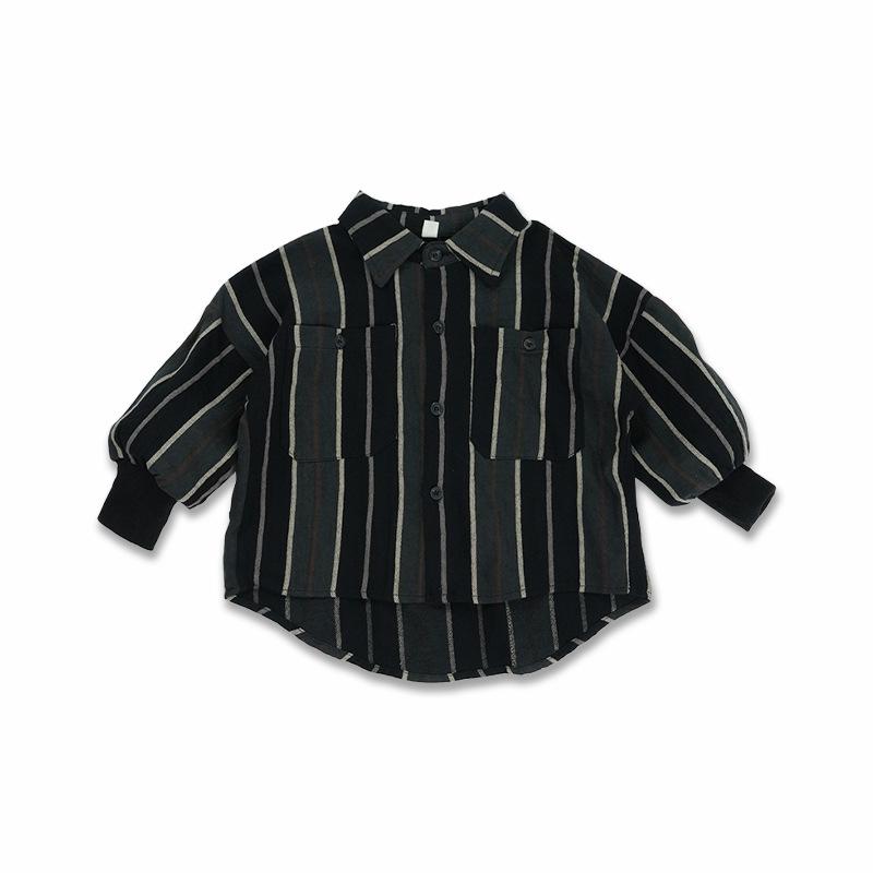 2025 Autumn Korean Style Retro Striped Long-Sleeve Plaid Lapel Cardigan for Kids. 80 cm чёрный