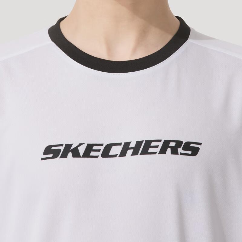Skechers Fashion Sports Series Comfortable Breathable Pullover Casual Short Sleeve T-Shirt Unisex Tops Bright-White P225U124-0019