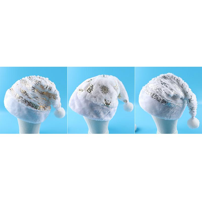 New Christmas Hat Hot Stamping Star Snowflake Plush Hat   Christmas White Faux Rabbit Fur Plush Party Decoration Accessories