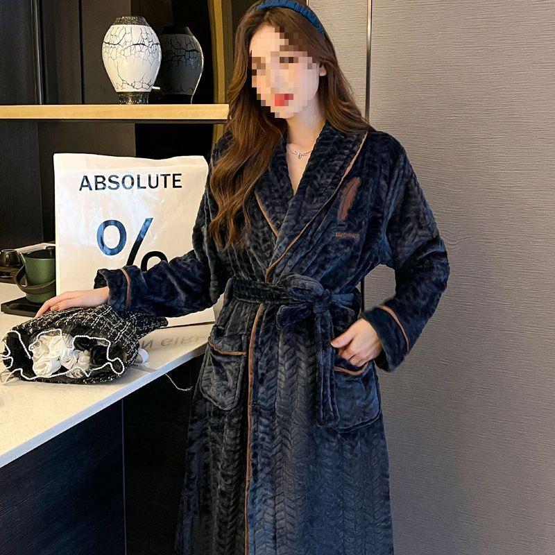 G5Z Winter Flannel Couple Robe: Men's Coral Fleece & Women's Plus Velvet Thick Warm Pajamas Bathrobe.