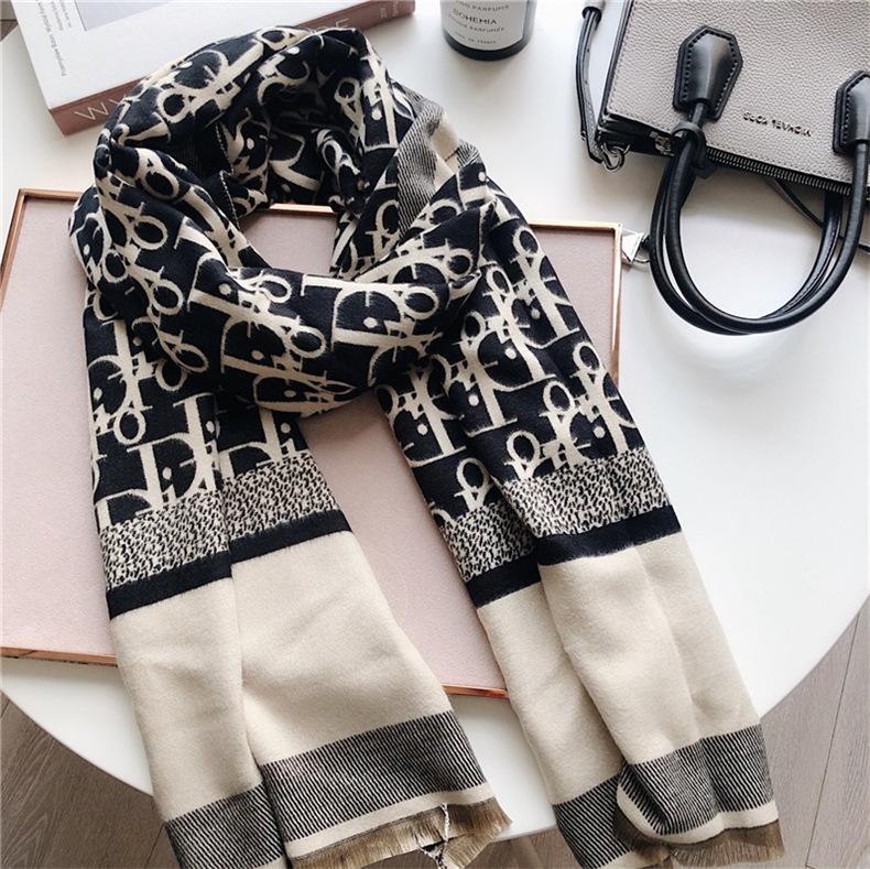 Korean-Style Houndstooth Faux Cashmere Scarf Shawl for Women - Thickened Double-Sided Winter Neck Warmer