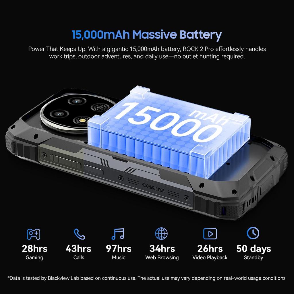 Blackview ROCK 2 PRO Rugged Mobile Phone, 8GB RAM, 256GB ROM, 5G, Android 16, 15000mAh Smartphone