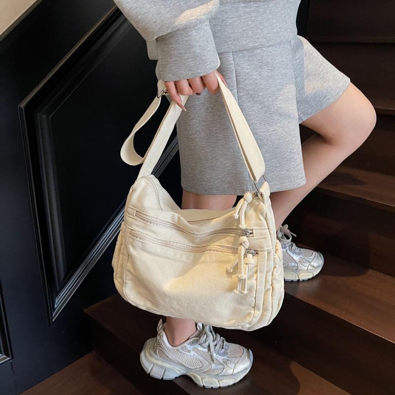 Płócienna torba damska o dużej pojemności na ramię, torba tote w stylu vintage, wielowarstwowa torba crossbody