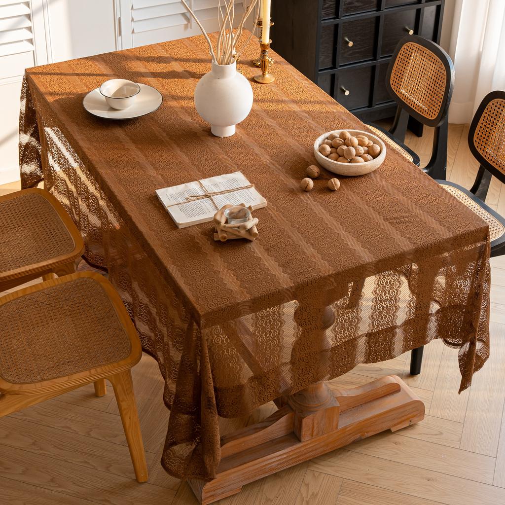 Household Simple Hollow Grid Crochet Fringed Dining Table Cloth Living Room Tea Table Cloth Simple Versatile Cover Cloth