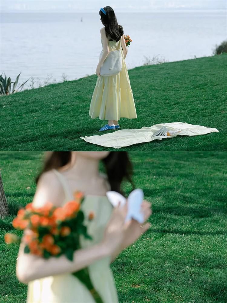 Summer 2025 Women's Petite Seaside Apricot Spaghetti Strap Maxi Dress
