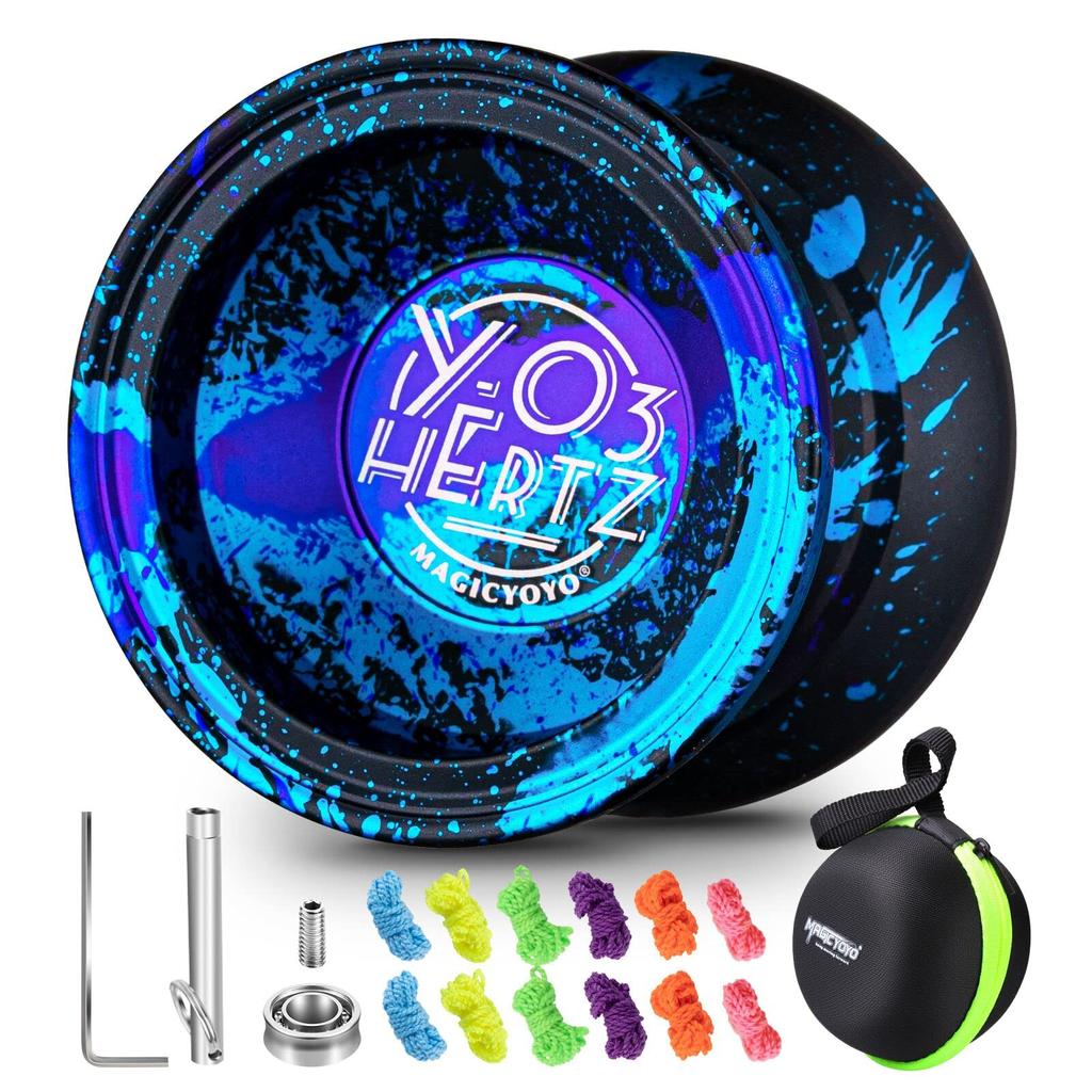 Professional Yo-Yo Y03-Hertz Yo-Yo Ball for Intermediate To Advanced Players + 5 Spare Yo-Yo Strings + Yo-Yo Holder + Gloves (3 Acid Colors)