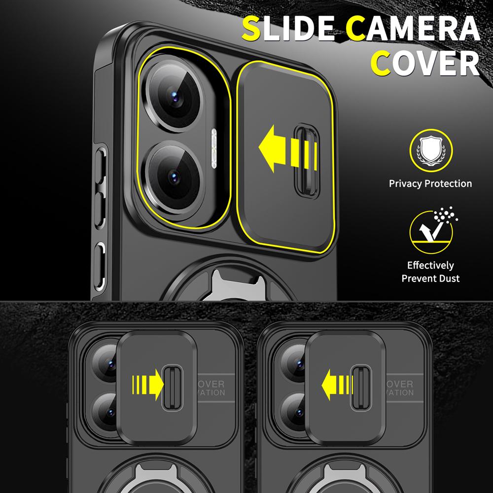 KEYSION 360° Ring Stand Phone Case for Xiaomi POCO F7 Slide Camera Protection Magnetic Shockproof Cover for Redmi Turbo 4 Pro