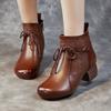 Shoes Women's Thick Heel Soft Sole Velvet Short Boots New Autumn and Winter Women's Shoes Retro First-layer Cowhide Cotton Shoes