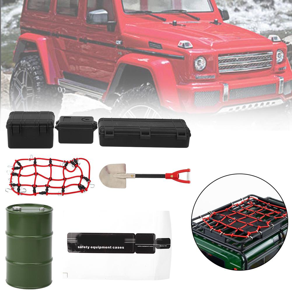 Pudełko do przechowywania beczki oleju Łopata Siatka bagażowa Naklejka Akcesoria dekoracyjne do samochodu RC Czarne