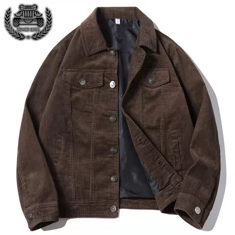 Jachetă Corduroy Vintage Bărbați Primăvară și Toamnă Matură Stabilă Rever Scule Casual Largă Bumbac Jachetă