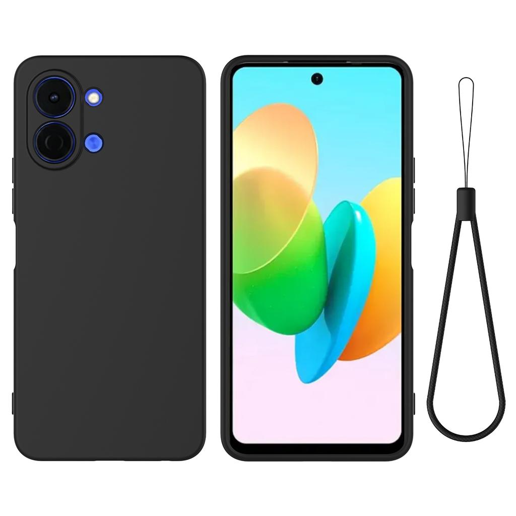 For TECNO Spark Go 3 Liquid Silicone Case Phone Back Cover with Hand Strap