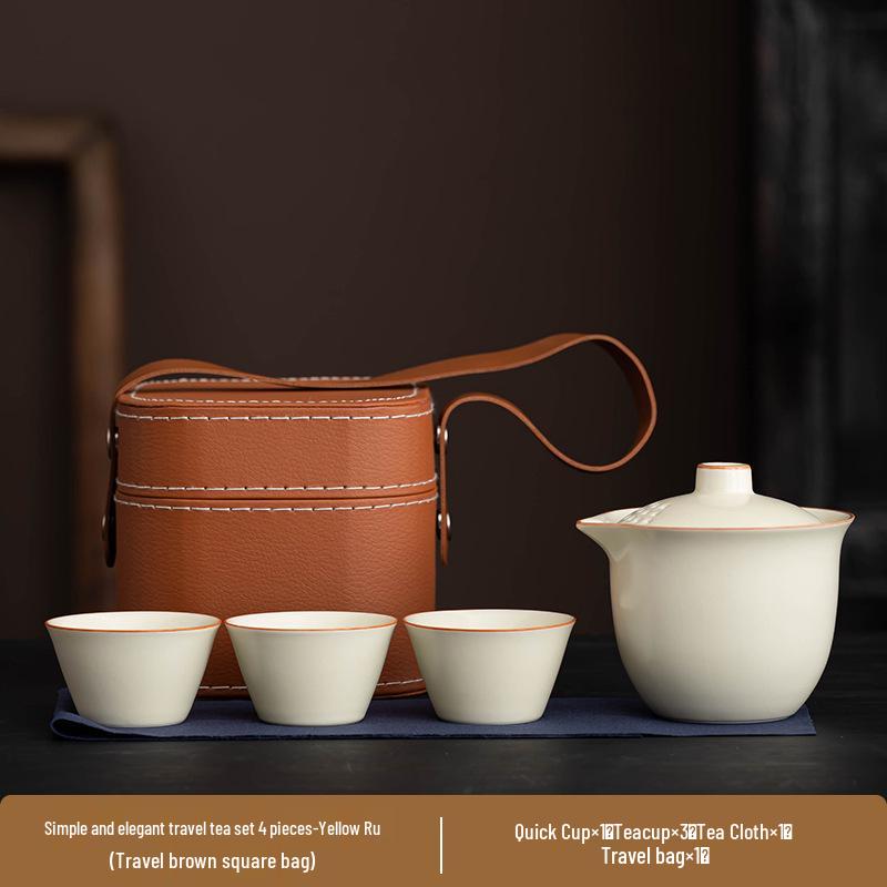 Portable Ru Kiln Tea Set: Light Luxury Travel & Car-Mounted Drinkware for Camping & Business Trips