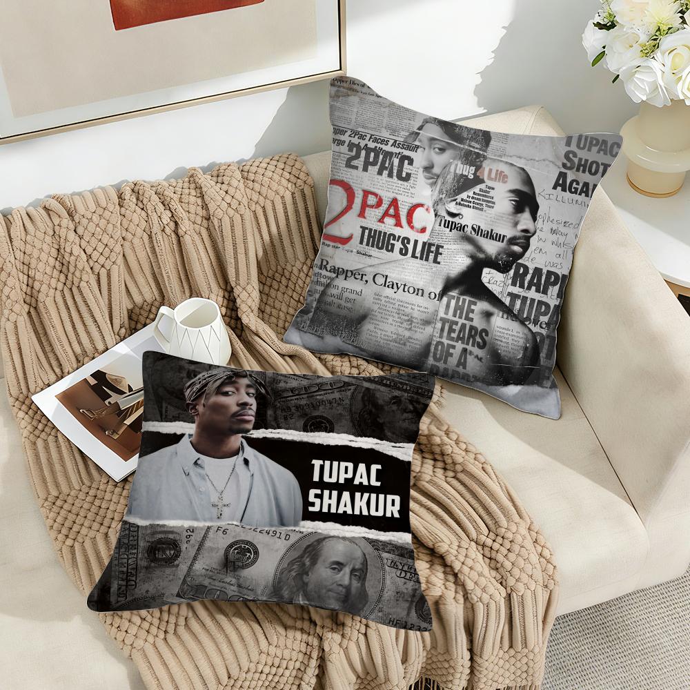 Cool T-Tupac 2Pac S-Shakur Cushion Cover Silky Short Plush Invisible Zipper Dustproof Sofa Pillow Case For Home Decor