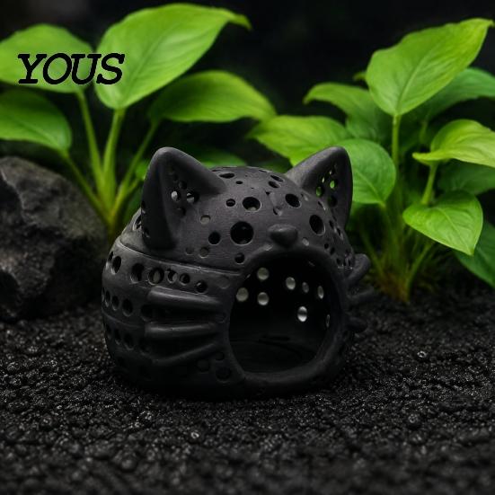 Aquarium Landscaping Decor Shrimp Cave, Cat Head Fish Hideout with Suction Breeding Box Cup, Decorative Cave for Betta Tanks Hiding