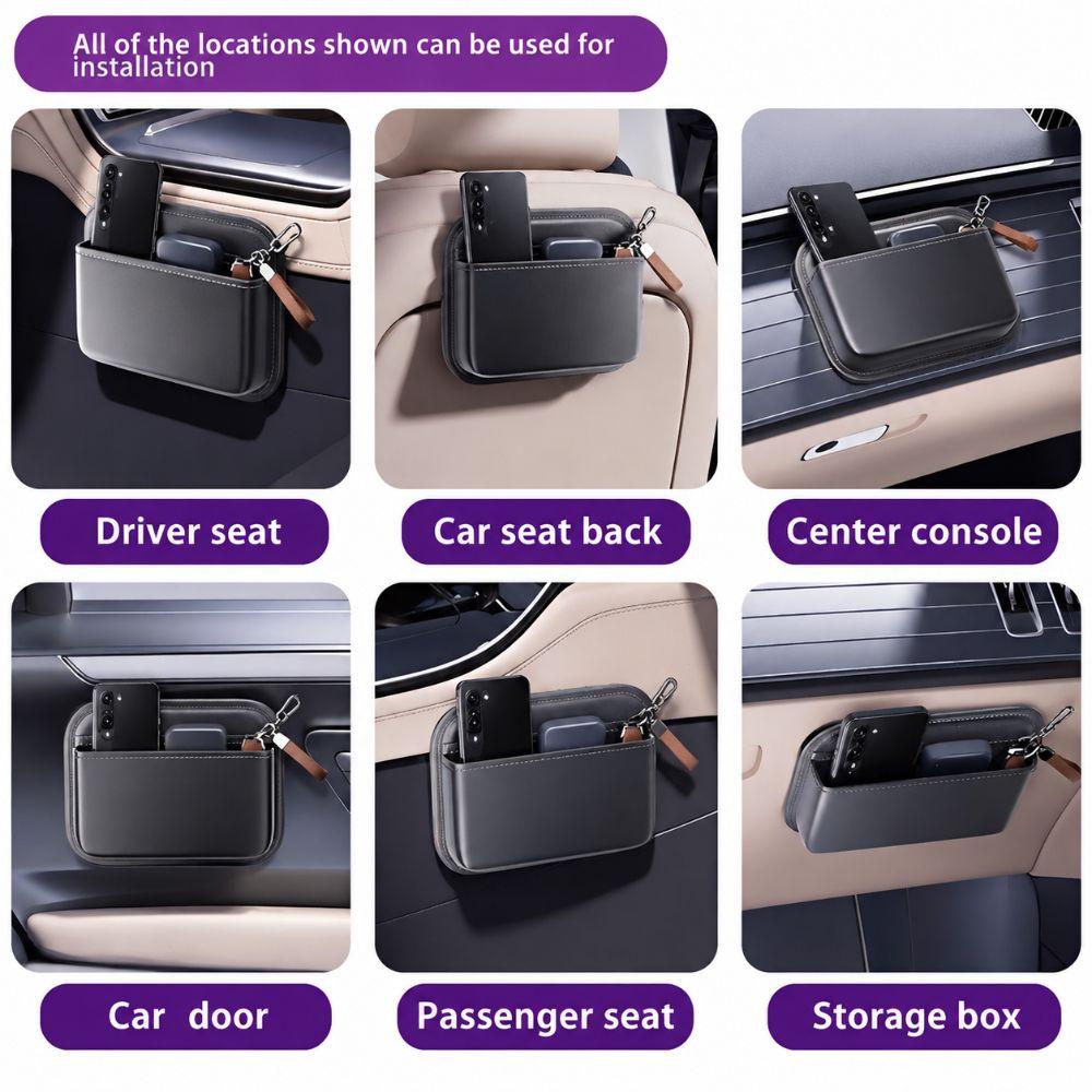 Self-adhesive Side Pocket Organizer PU Leather Car Seat Organizer Car Storage Bag Car Accessories