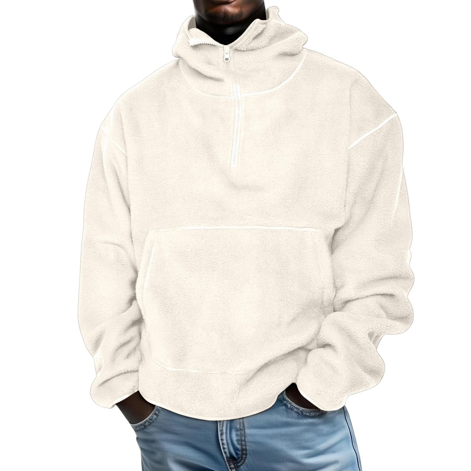 

Men s Leisure Adding Fleece Zipper Hooded Hood Hoodie M білий