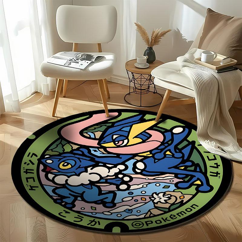 

Best Seller! Pokemon Pikachu Eevee Pikachu Round Rug Anime Style Non-Slip Area Carpet for Bedroom Living Room Home Decor Mat 60cm