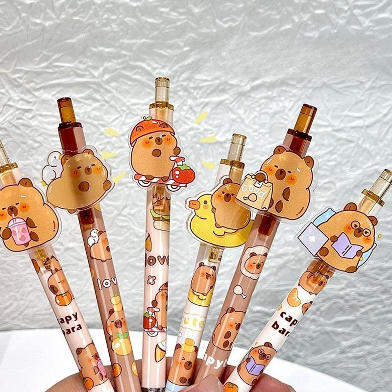 6Pcs Cartoon Cute Capybara Patch Pressing Neutral Pens Creative Writing Smooth Pens Office Supplies Student Stationery Gifts