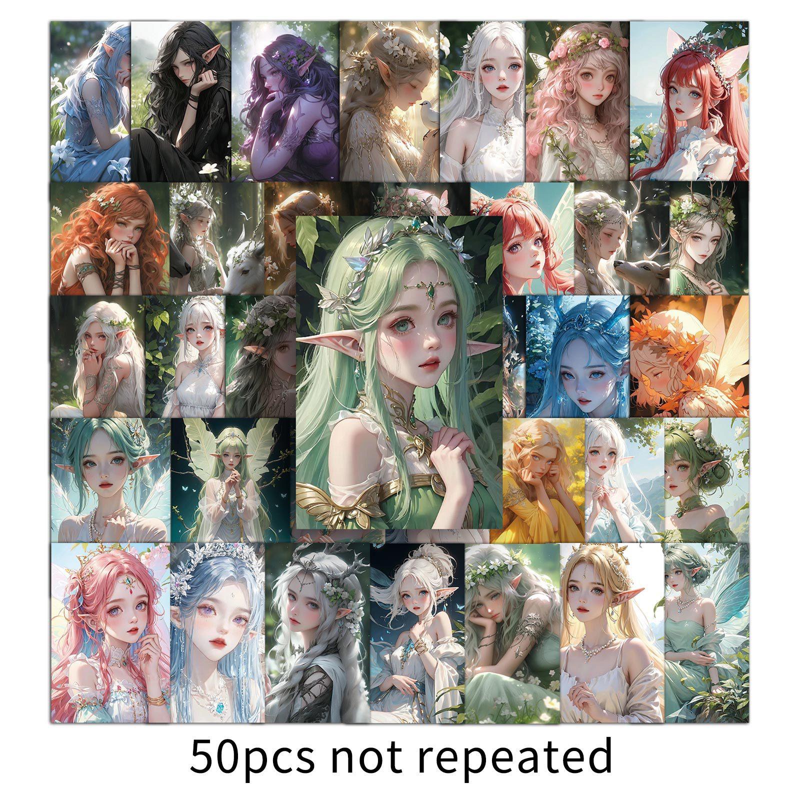 

50 Креативных наклеек для девочек-эльфов, Персонализированная расписанная вручную декоративная чашка для воды, Можно использовать для нанесения клея, Наклейки для канцтоваров для чехла мобильного телефона