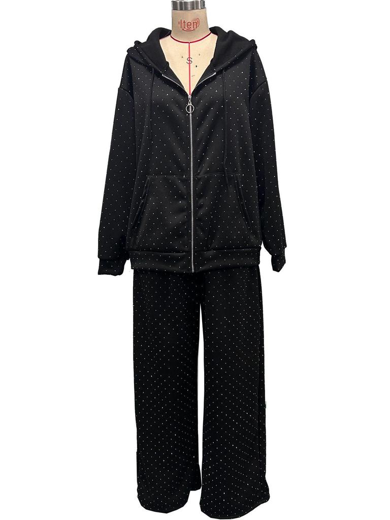 Women's Autumn/Winter Casual Zipper Hoodie & Wide-Leg Pants Set