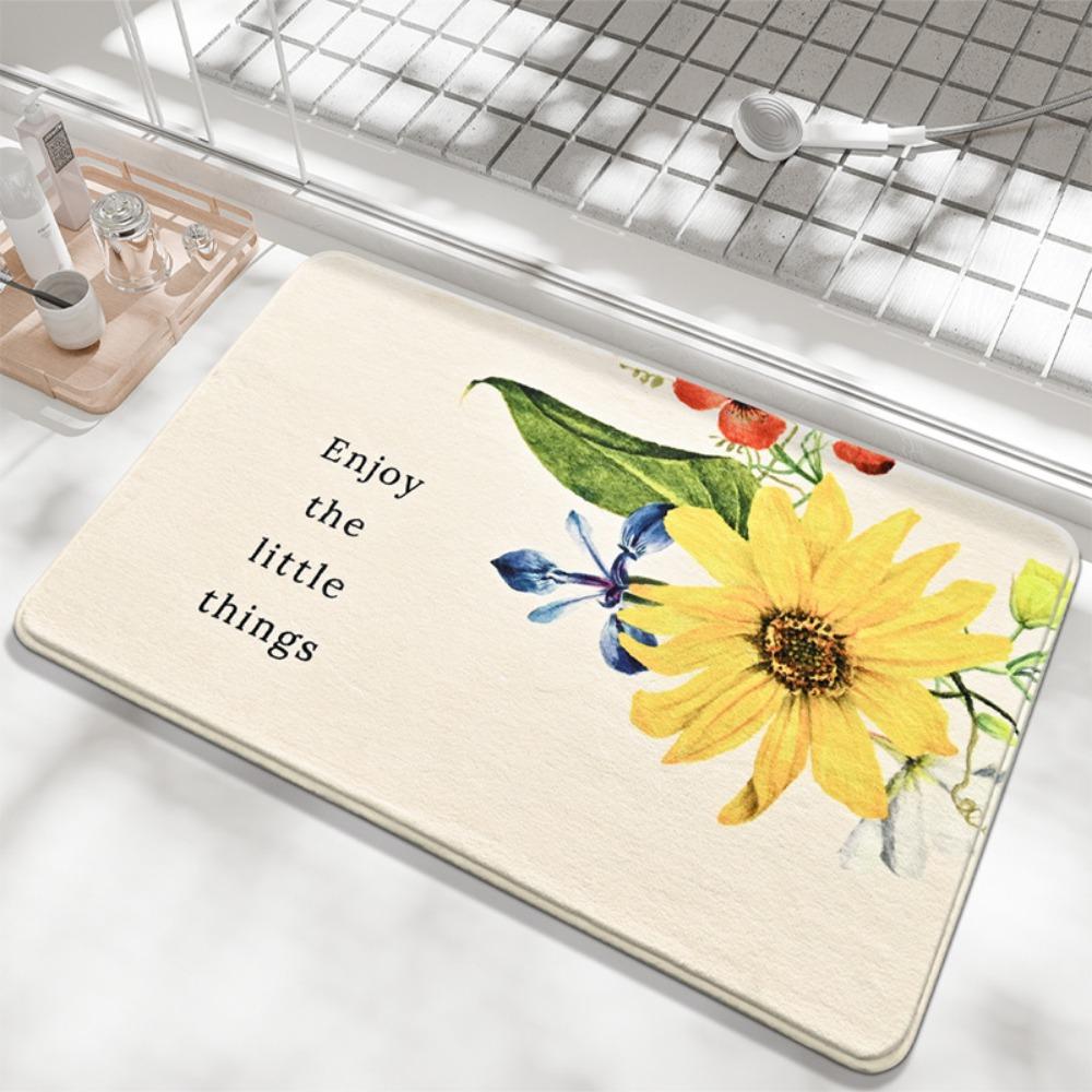 Flower Language Print Sponge Bathroom Thickening Mat Bath Non-slip Carpets In Wash Basin Bathtub  Floor Rug Shower Room Doormat Memory Foam 3D Pad