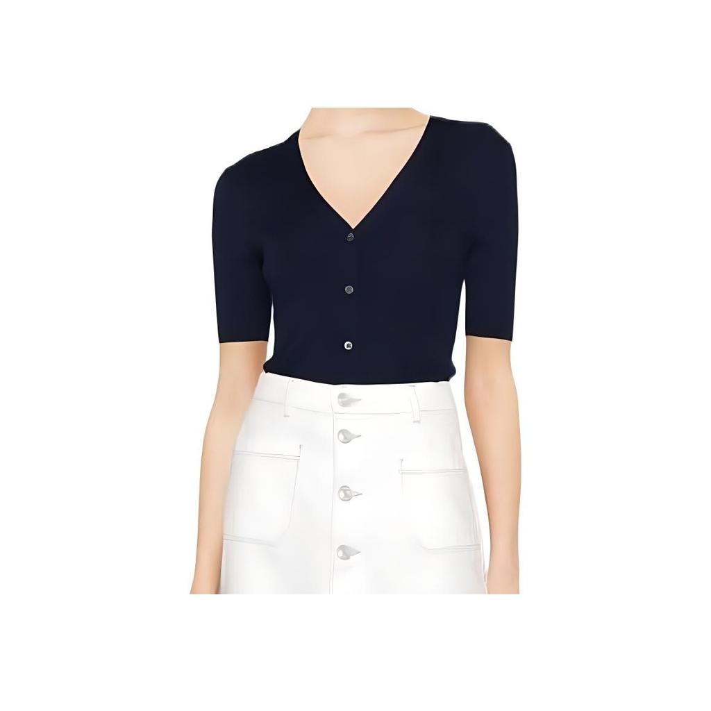 Polo Ralph Lauren Solid Color V-Neck Short Sleeve Wool Cardigan Women cardigans Blue 211872892-001