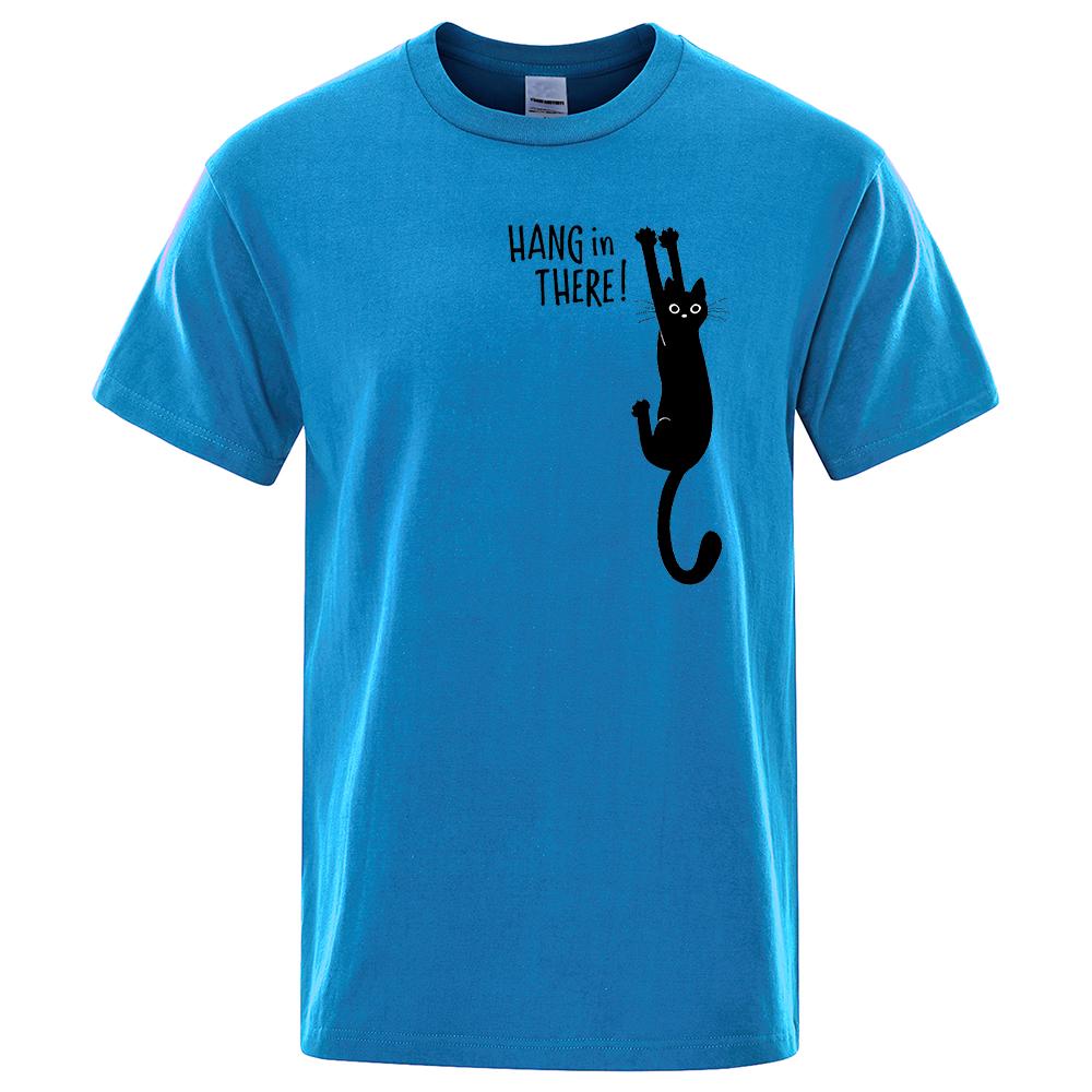 Summer T-shirt for Male Funny Cat Printed Hang in Here Cute T-shirts Men Cotton Short Sleeve Top Tee Shirts Casual O-Neck Tops
