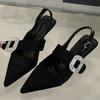 Fashion Luxury Rhinestone Buckle Shallow Pumps Women Pointed Toe Back Strap Kitten Heel Slide Sandals Fashion Elegant Party Dress Shoes