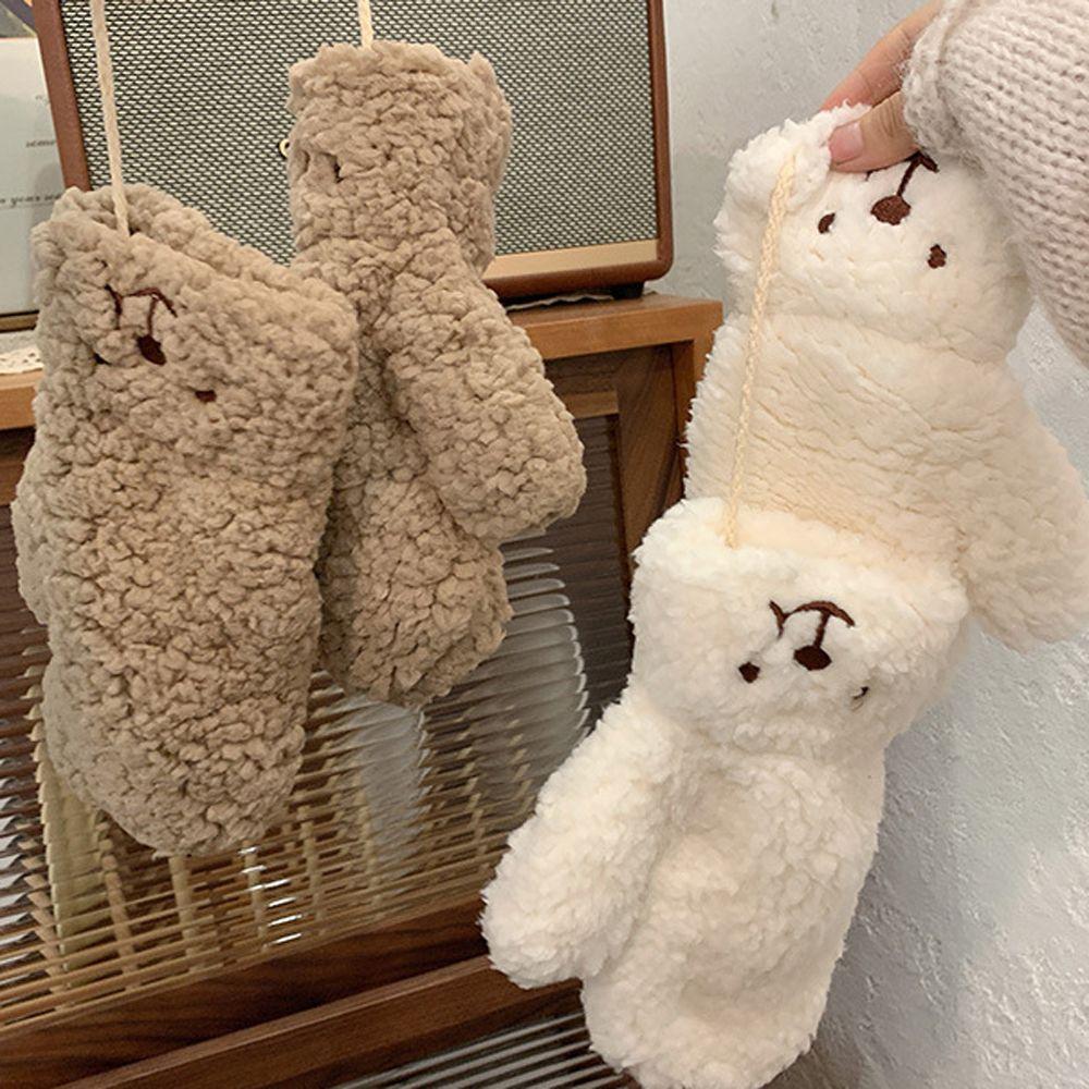 Cute Thicken Plush Windproof Full Fingers Bear Korean Mittens Hanging Gloves Women Winter Gloves