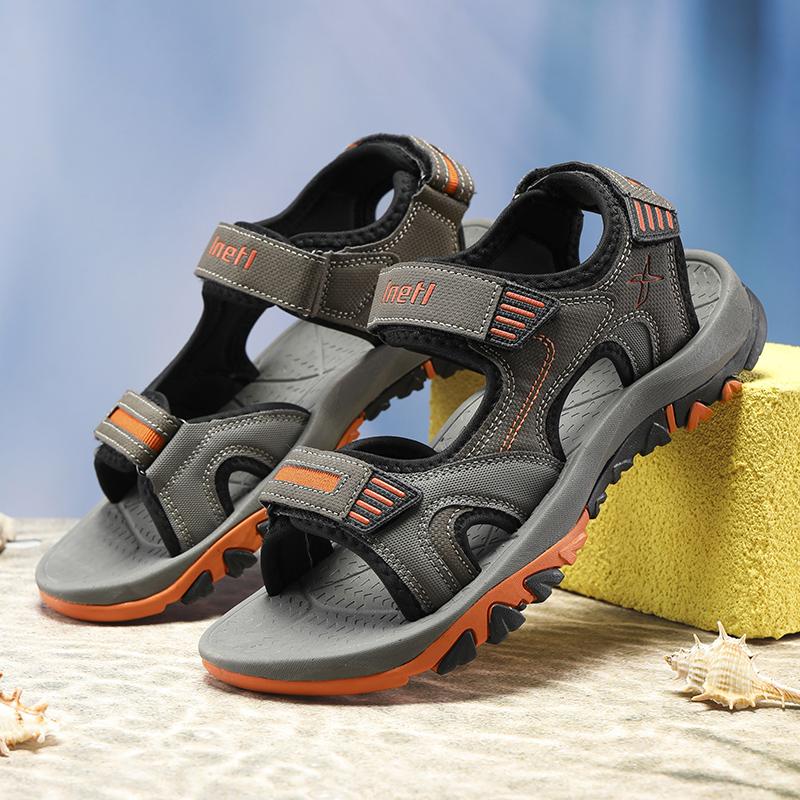 

Модные мужские сандалии из натуральной кожи, летняя уличная нескользящая обувь для пеших прогулок и треккинга, пляжные мужские шлепанцы, модные повседневные кроссовки 11 оранжевый