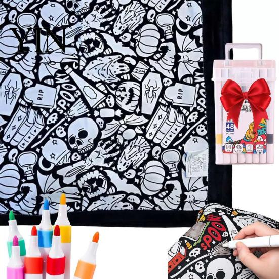 Diy Party Favors for Children DIY Coloring Blanket with 24 Markers, Color Your Own Blanket, 59" X Quiet Time Creative Projects 45" Soft Cozy