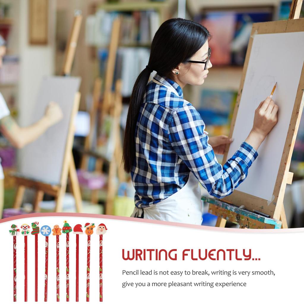 Lurrose 72pcs Wooden Pencils with Erasers for Kids Christmas Giveaways Student Stationery Colorful Short Pencils Learning Awards School Great Gifts