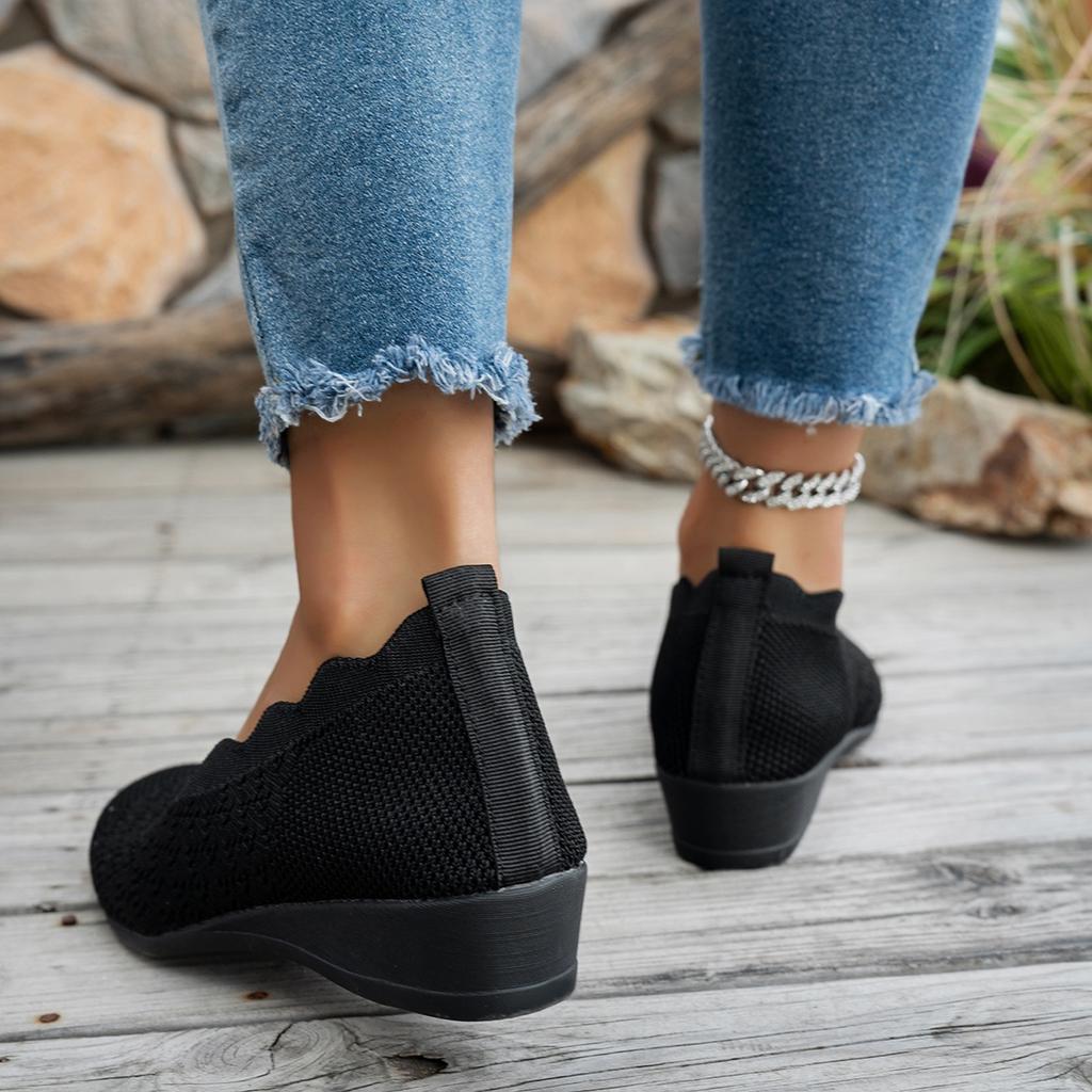 Women's Comfortable Casual Flat Shoes, Round Toe Slip-On Knit Women's Shoes, Women Shoes