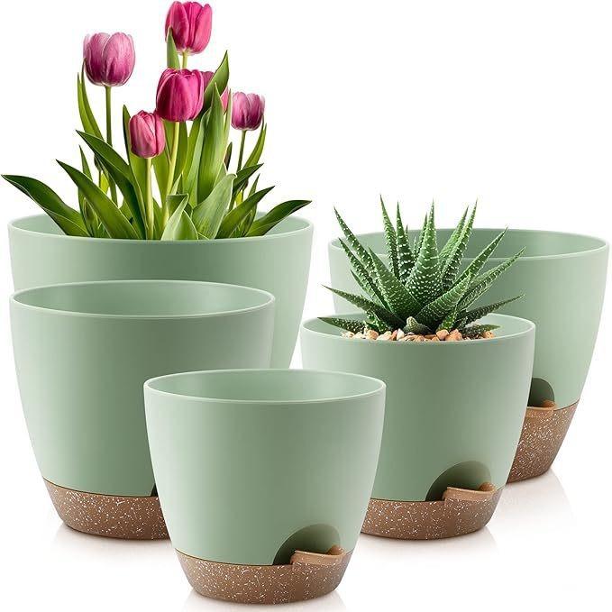 5pcs/Set Self Watering Plant Pots with Drainage Holes Indoor/Outdoor Gargen Flowers Nursery Planting Pot