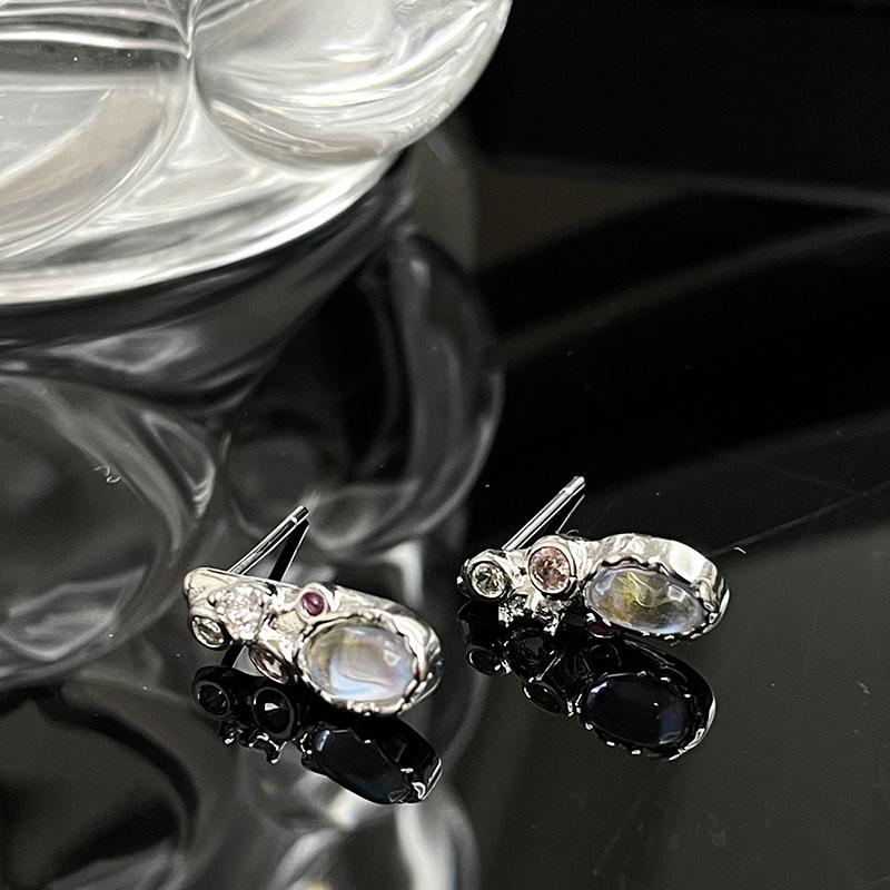 Hyunya, The Same Moonstone Set, Zir*****Pen Ring, Women'S Sweet Cool Wind Necklace, French Irregular Stud Earrings.