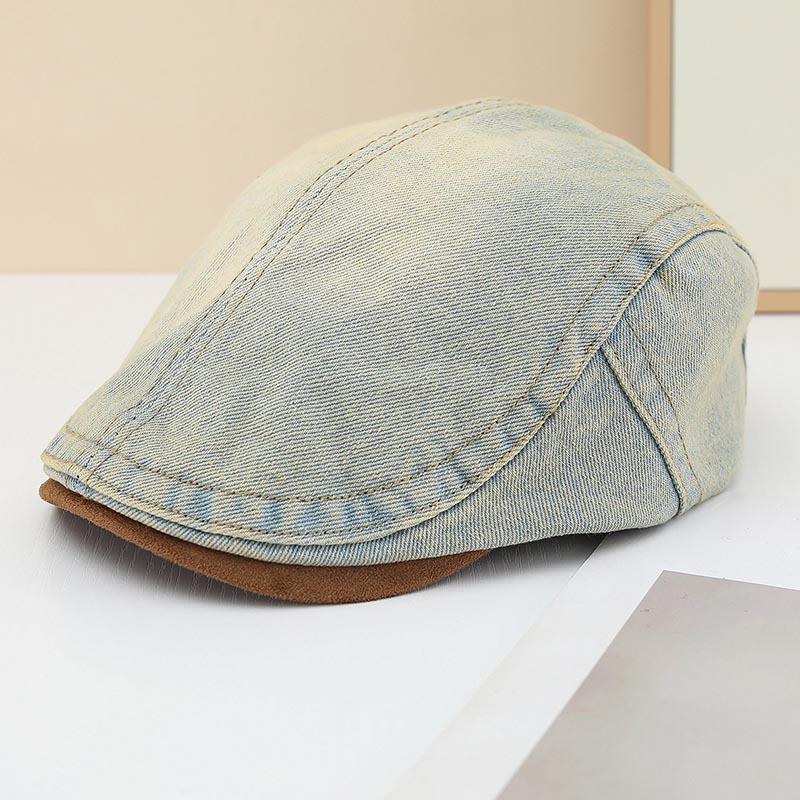 Retro Washed Old Denim Forward Hat Female Sweet Cool Trend Hip Hop Show Face Small Beret Reverse Cap