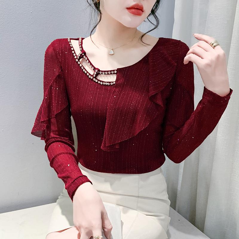 T-shirt Women's Long-sleeved Winter Design Ruffle Top Slim-fit Bottoming Shirt