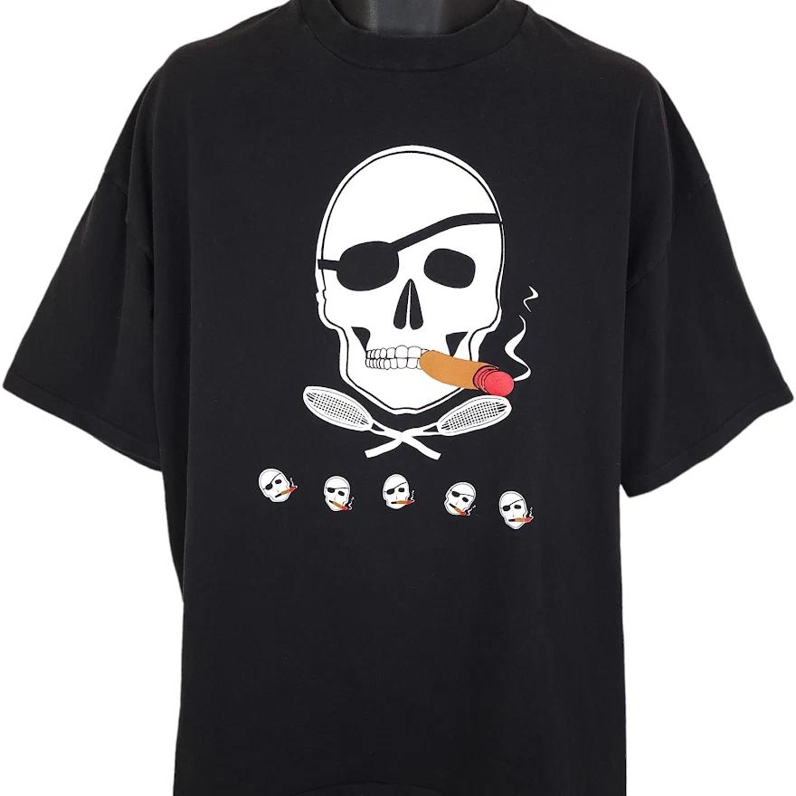 Vintage Skull Crossbones Lacrosse 100% Cotton T-shirt Mens Tees Top Mens Size 2XL 90s Pirate Made In USA S